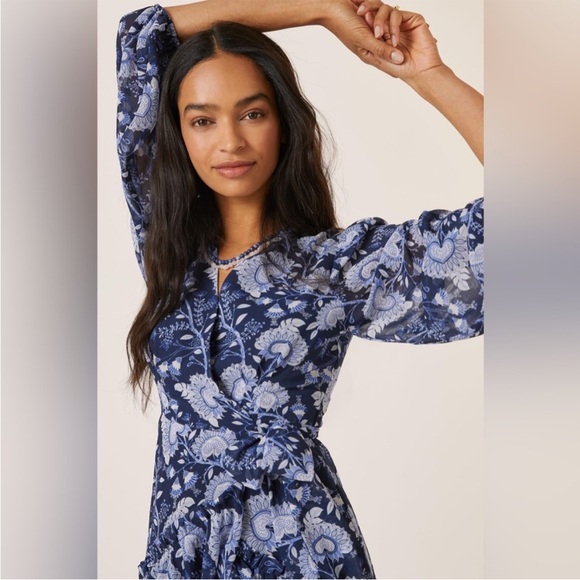 HUTCH Anthropologie Geo Paisley Floral Wrap Ruffle Midi Dress size XS - Picture 3 of 11